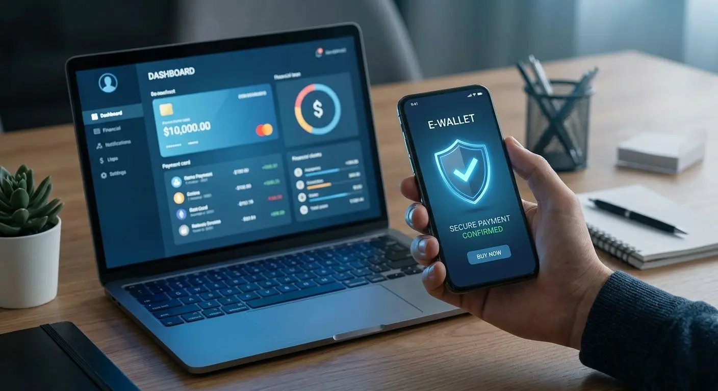 Bezpečné platby přes Skrill Mobil a notebook s bezpečnou platbou přes Skrill